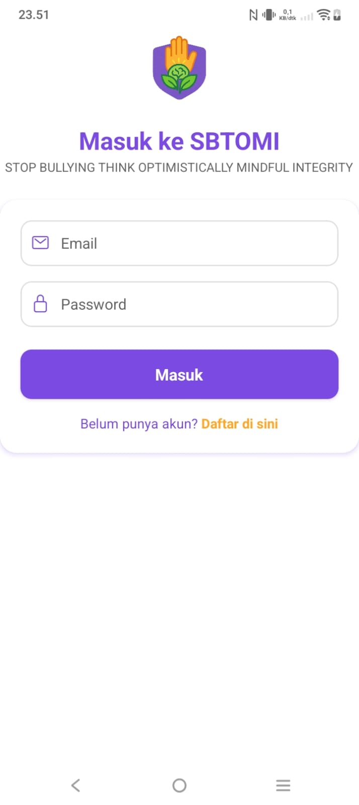 Cuplikan layar aplikasi SBTOMI